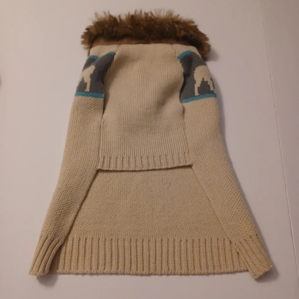 Amazon Button Front Dog Sweater Faux Fur Collar Sz L